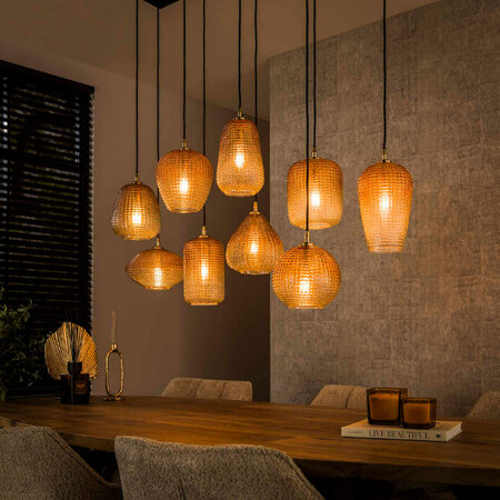 BelaLuz Hotel Chique hanglamp Bees 9-lichts goud met amber glas