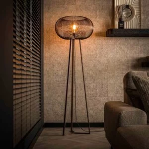 BelaLuz Industriële Vintage driepoots vloerlamp Vince 1-lichts koper
