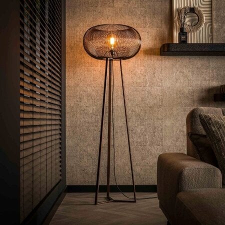 BelaLuz Industriële Vintage driepoots vloerlamp Vince 1-lichts koper