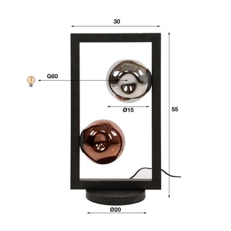 BelaLuz Moderne Design tafellamp Miro 2-lichts charcoal met gekleurde glazen