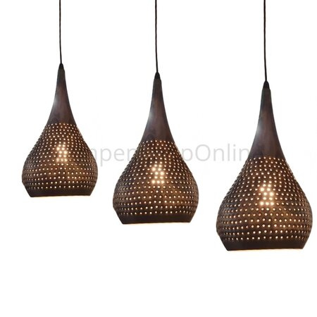 Freelight Industriële hanglamp Bruciato 3-lichts op balk zwart bruin