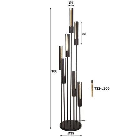 BelaLuz Industrieel design vloerlamp Titan 7 lichts charcoal