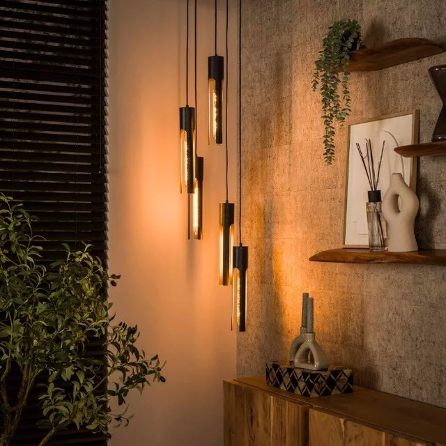 Hanglamp Titan 5-lichts charcoal getrapt