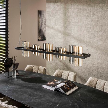BelaLuz Retro vintage hanglamp Cylis 10 lichts charcoal mixed glass