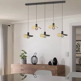 Hanglamp Saceda 5-lichts zwart goud