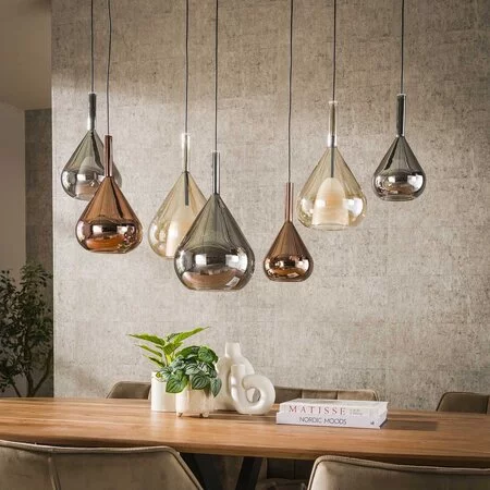 BelaLuz Retro design hanglamp Talin 7-lichts met gekleurde glazen