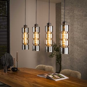 BelaLuz Modern Industriële hanglamp Caro 4 lichts cilinder glas