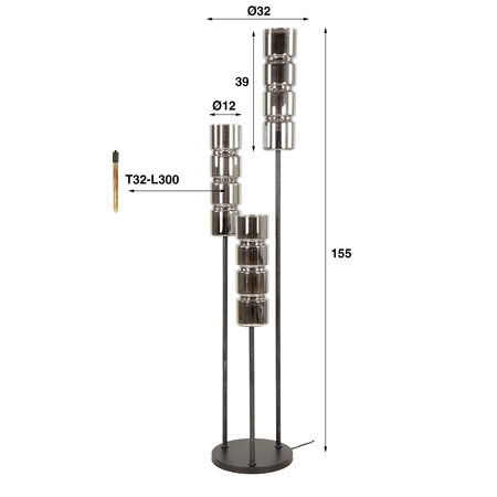BelaLuz Modern Industriële vloerlamp Caro 3-lichts cilinder glas