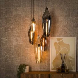 Hanglamp Sferra 5-lichts getrapt mixed glass