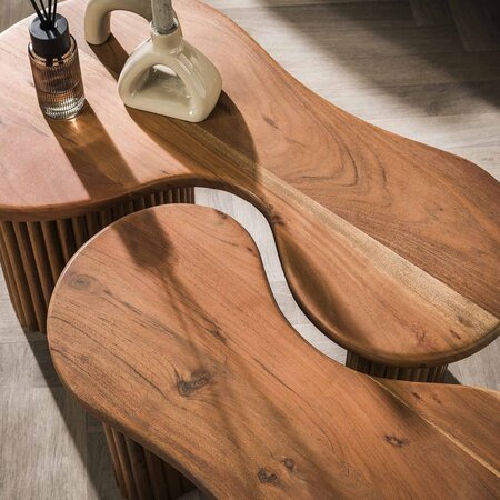 BelaLuz Modern landelijke salontafel Fusion 2 set acaciahout
