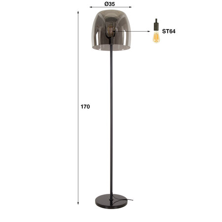 BelaLuz Moderne vloerlamp Dash 1-lichts smoke glas