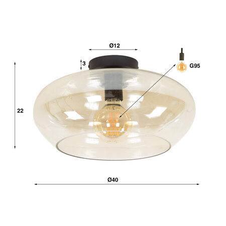 BelaLuz Moderne plafondlamp Erin 1-lichts amber glas