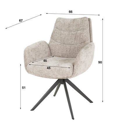 BelaLuz Moderne Hotel Chique eetkamerstoel Lush taupe