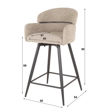 BelaLuz Moderne barstoel Dandy draaibaar bouclé zand