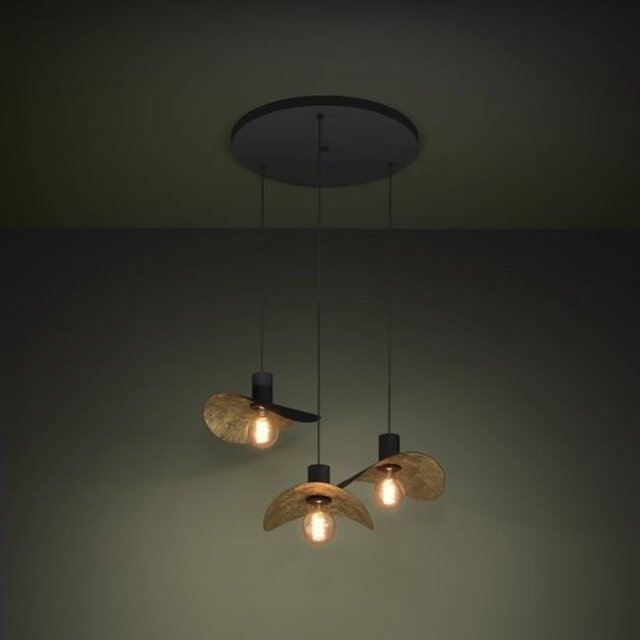 Hanglamp Saceda 3-lichts getrapt zwart goud