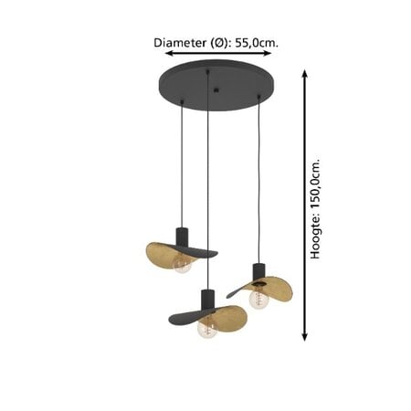 Stars of Light Modern design hanglamp Saceda 3-lichts getrapt zwart goud