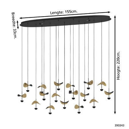 Stars of Light industrieel design hanglamp Dracera 17 lichts zwart goud