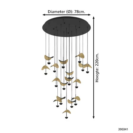 Stars of Light Modern design hanglamp Dracera 17 lichts zwart goud rond