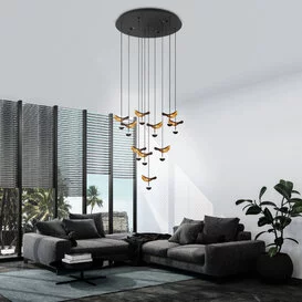 Hanglamp Dracera 10 lichts zwart goud rond