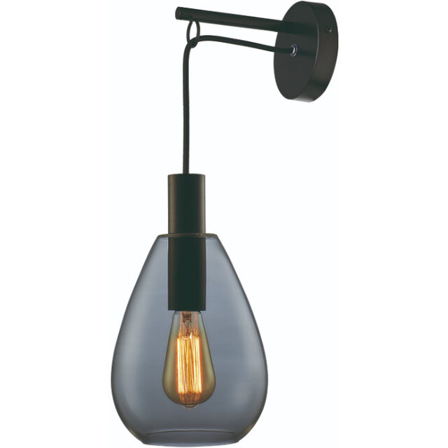 Wandlamp Dorato 1-lichts zwart smoke glas