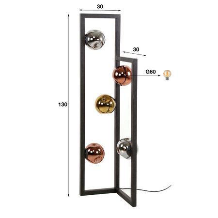 BelaLuz Moderne Design vloerlamp Miro 5-lichts charcoal met gekleurde glazen