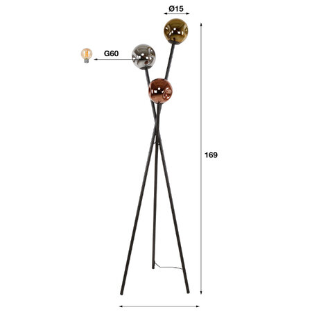 BelaLuz Moderne Design vloerlamp Miro 3-lichts met gekleurde glazen