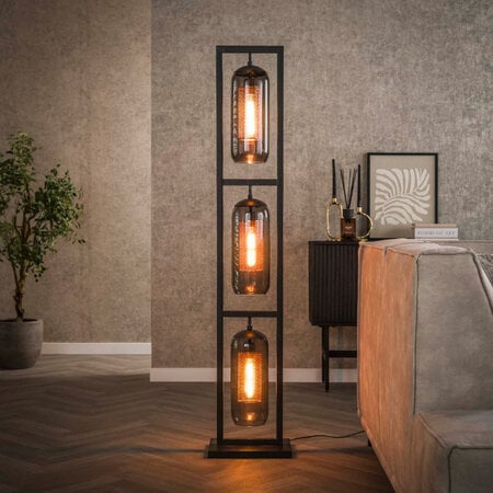 BelaLuz Industriële Vintage vloerlamp Mistral 3-lichts met smoke glas