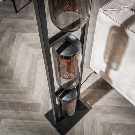 BelaLuz Industriële Vintage vloerlamp Mistral 3-lichts met smoke glas