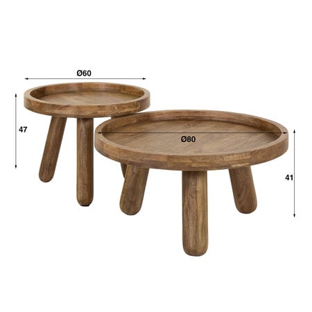 BelaLuz Modern landelijke salontafel Bono 2 set mangohout