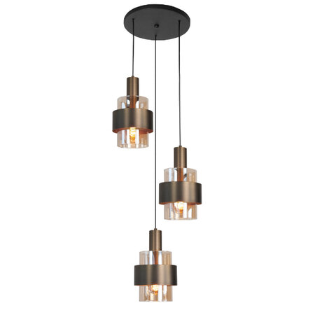 Highlight Modern Industrieel hanglamp Marrone 3-lichts getrapt brons