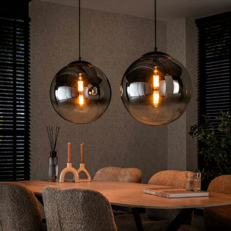 BelaLuz Moderne Hotel Chique hanglamp Midas 2-lichts charcoal met smoke glas
