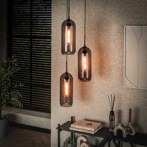 BelaLuz Industriële Vintage hanglamp Mistral 3-lichts getrapt met smoke glas