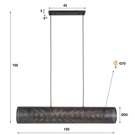 BelaLuz Industriële hanglamp Grid 5-lichts charcoal