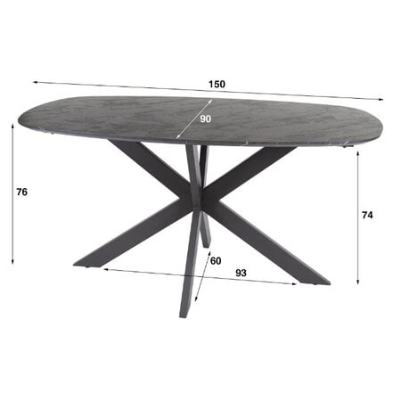 BelaLuz Modern Hotel Chique eetkamertafel Monte 150 cm deens ovaal 150