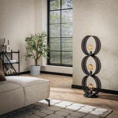 BelaLuz industrieel design vloerlamp Pluto 3-lichts charcoal