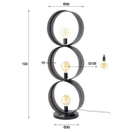 BelaLuz industrieel design vloerlamp Pluto 3-lichts charcoal
