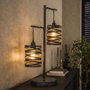 BelaLuz Industriële tafellamp Lawu 2-lichts bruin