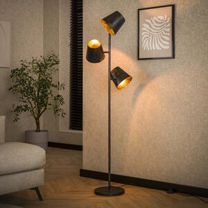BelaLuz Industriële vloerlamp Tigris 3-lichts Ø18 cm kap charcoal
