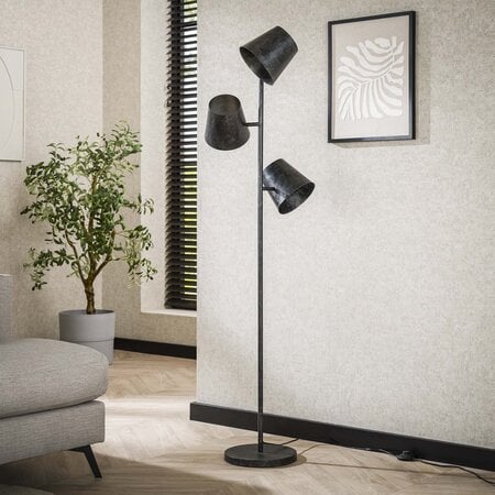 BelaLuz Industriële vloerlamp Tigris 3-lichts Ø18 cm kap charcoal