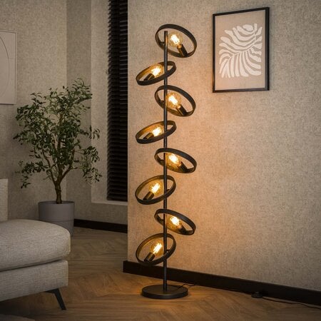 BelaLuz Moderne Industriële vloerlamp Hera 8-lichts charcoal