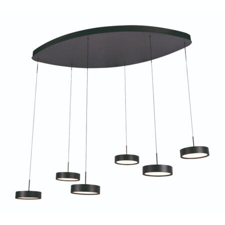 Freelight Modern Industrieel hanglamp Alieno 6 lichts ovaal zwart