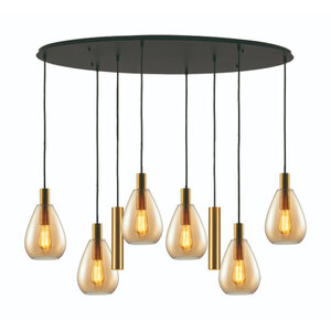 Freelight Modern Hotel Chique hanglamp Dorato 8-lichts ovaal goud met amber glas