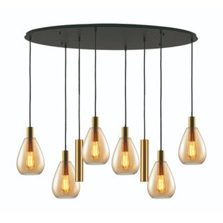Hanglamp Dorato 8-lichts ovaal goud amber glas