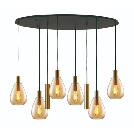 Freelight Modern Hotel Chique hanglamp Dorato 8-lichts ovaal goud met amber glas