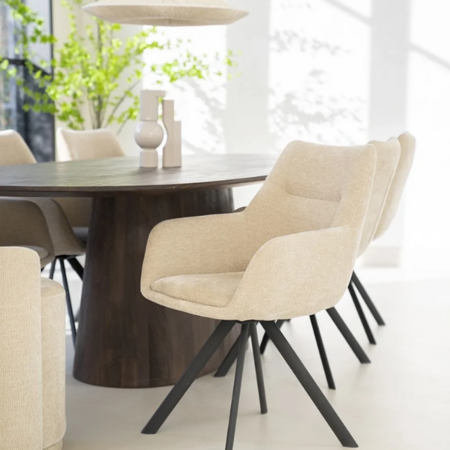By-Boo Modern Scandinavisch eetkamerstoel Bliss taupe met armleuning