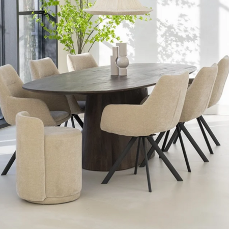 By-Boo Modern Scandinavisch eetkamerstoel Bliss taupe met armleuning