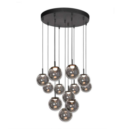 Steinhauer Modern Hotel Chique hanglamp Bollique 12-lichts zwart met smoke glas