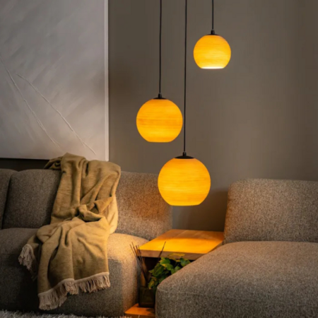ETH Modern Scandinavisch Orb Saturn hanglamp 3-lichts getrapt taupe