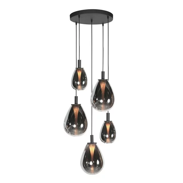 Hanglamp Glimsy 5-lichts smoke getrapt
