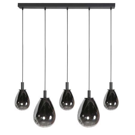 Steinhauer Design modern hanglamp Glimsy 5-lichts zwart met smoke glas